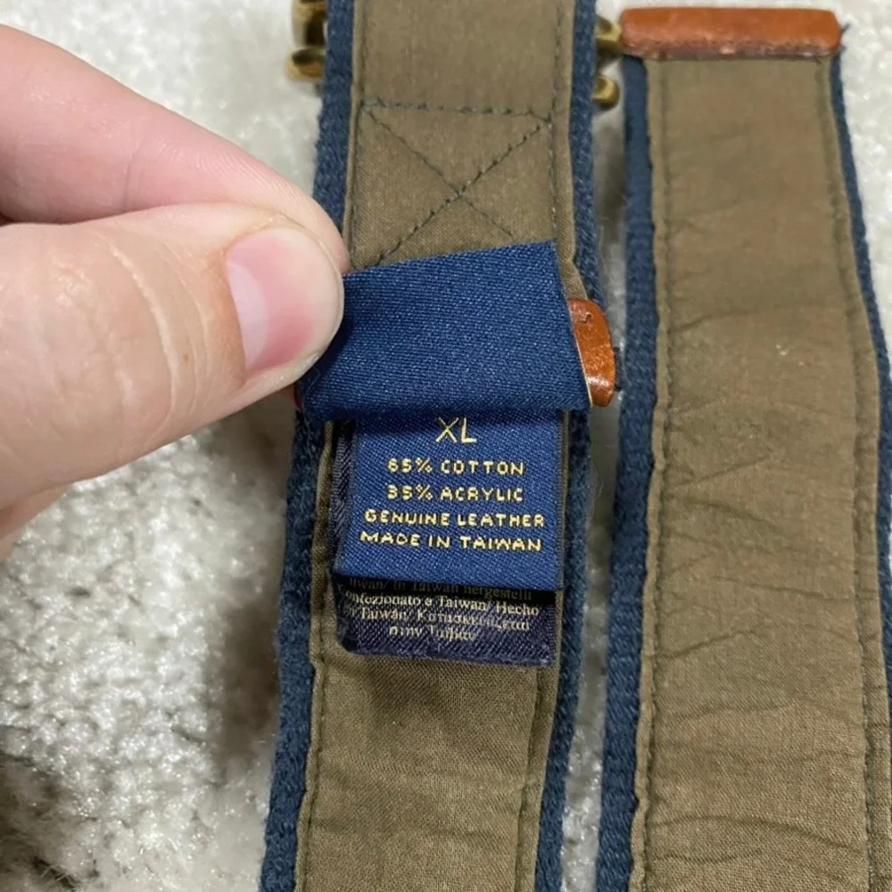 Brooks Brothers Belt Mens XL Canvas D-Ring Ribbon Olive Green Embroidered Ducks